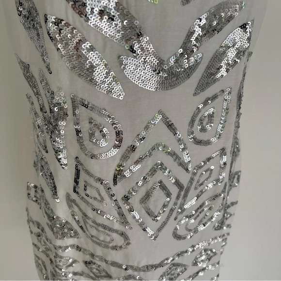 Boston proper linen blend silver sequined short dress sleeveless white size 4 - Picture 5 of 8
